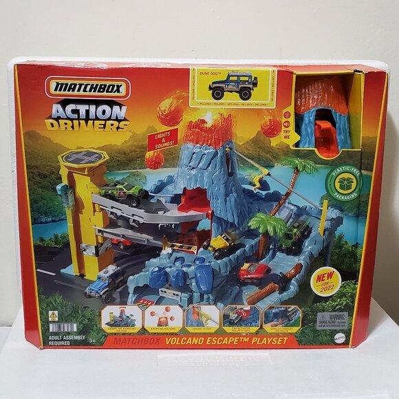 Matchbox Action Drivers Volcano Escape Playset with Lights, Sounds & SUV Mattel - Picture 3 of 7